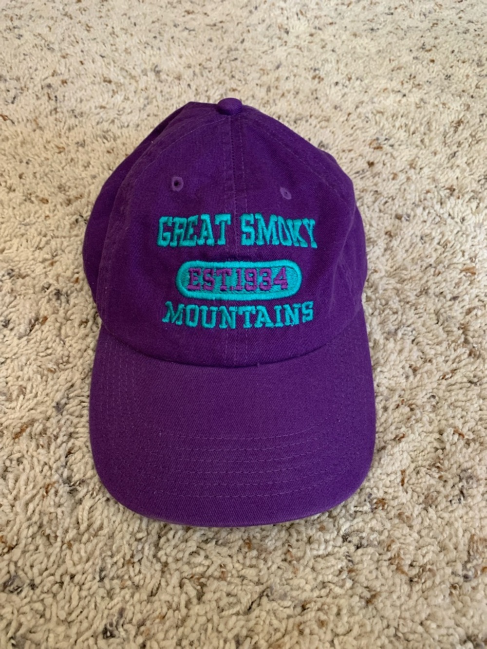 Purple Baseball Cap with Teal 'Great Smoky Mountains' Embroidery